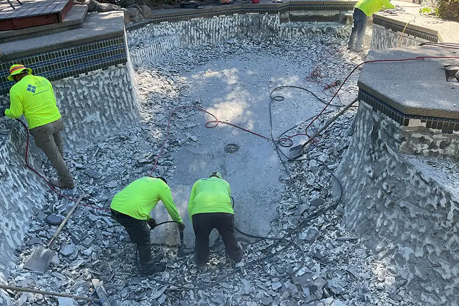 Swimming pool repair in progress
