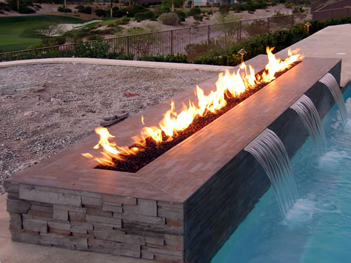 Water Falls With Fire By Adams Pools Adams Pool Specialties